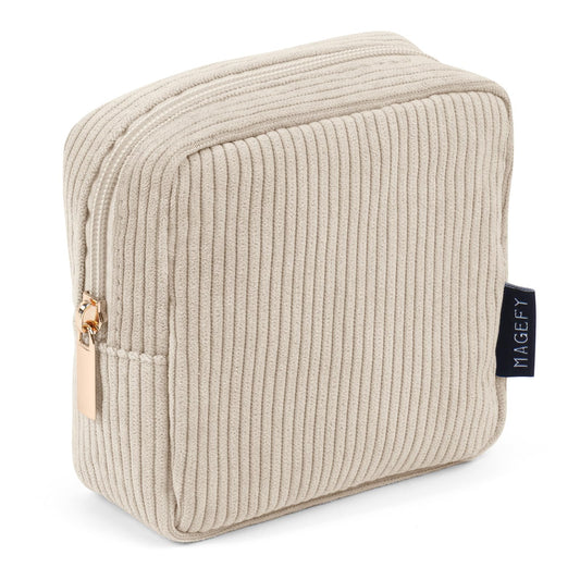 MAGEFY Small Makeup Bag for Purse Mini Cosmetics Bag Corduroy Cute Cosmetic Pouch for Women with Slip-in Pockets (Beige) - thewildfolk MAGEFY Small Makeup Bag for Purse Mini Cosmetics Bag Corduroy Cute Cosmetic Pouch for Women with Slip-in Pockets (Beige)