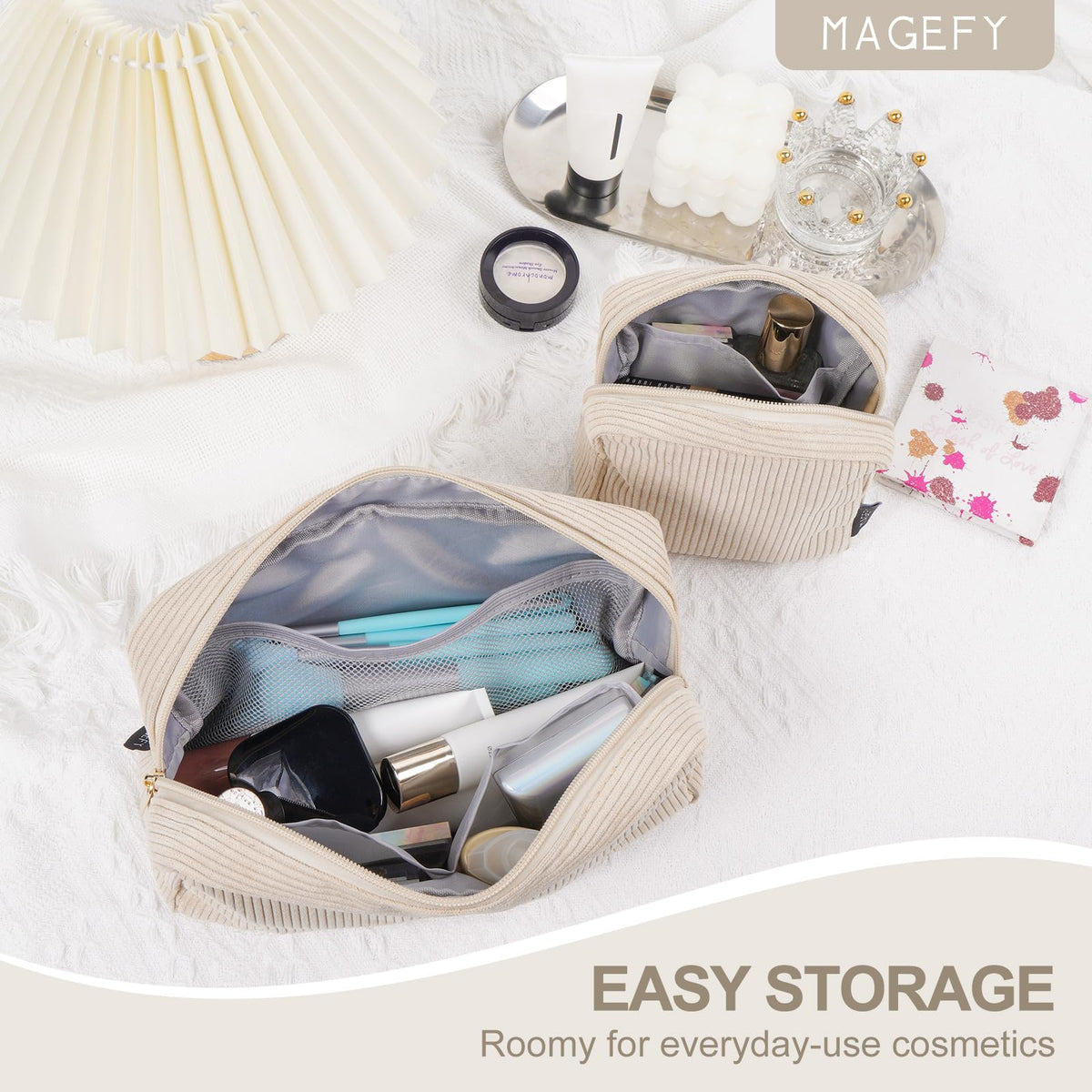 MAGEFY Small Makeup Bag for Purse Mini Cosmetics Bag Corduroy Cute Cosmetic Pouch for Women with Slip-in Pockets (Beige) - thewildfolk MAGEFY Small Makeup Bag for Purse Mini Cosmetics Bag Corduroy Cute Cosmetic Pouch for Women with Slip-in Pockets (Beige)