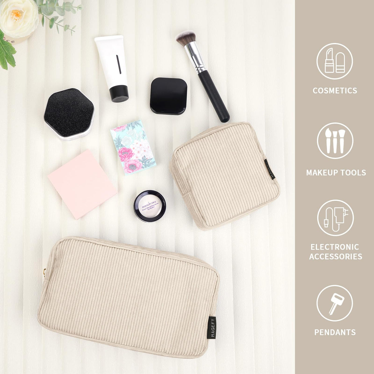 MAGEFY Small Makeup Bag for Purse Mini Cosmetics Bag Corduroy Cute Cosmetic Pouch for Women with Slip-in Pockets (Beige) - thewildfolk MAGEFY Small Makeup Bag for Purse Mini Cosmetics Bag Corduroy Cute Cosmetic Pouch for Women with Slip-in Pockets (Beige)