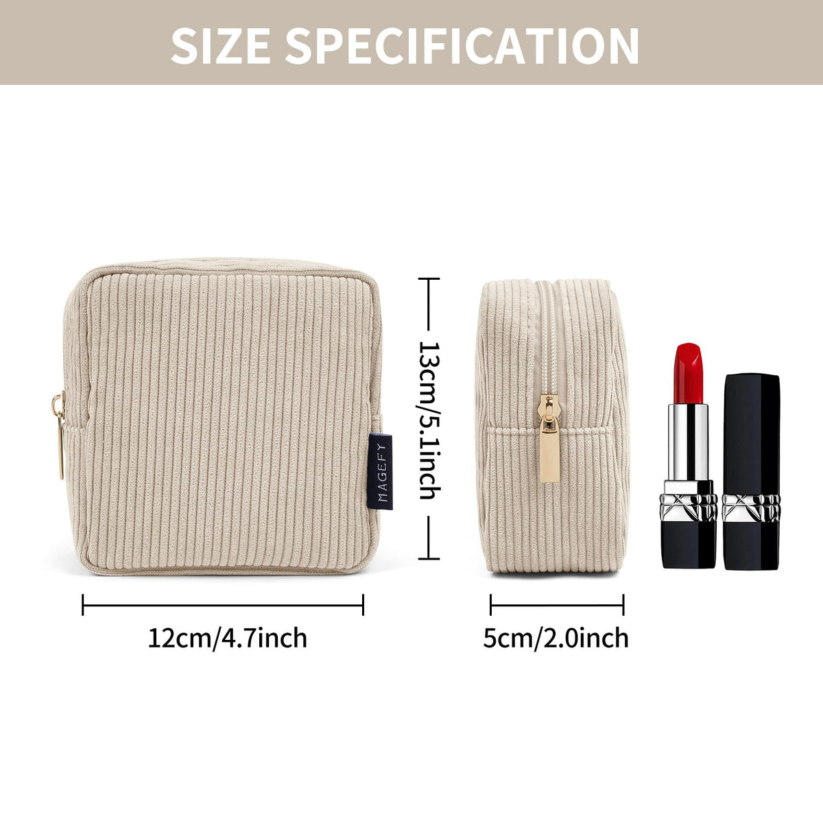 MAGEFY Small Makeup Bag for Purse Mini Cosmetics Bag Corduroy Cute Cosmetic Pouch for Women with Slip-in Pockets (Beige) - thewildfolk MAGEFY Small Makeup Bag for Purse Mini Cosmetics Bag Corduroy Cute Cosmetic Pouch for Women with Slip-in Pockets (Beige)
