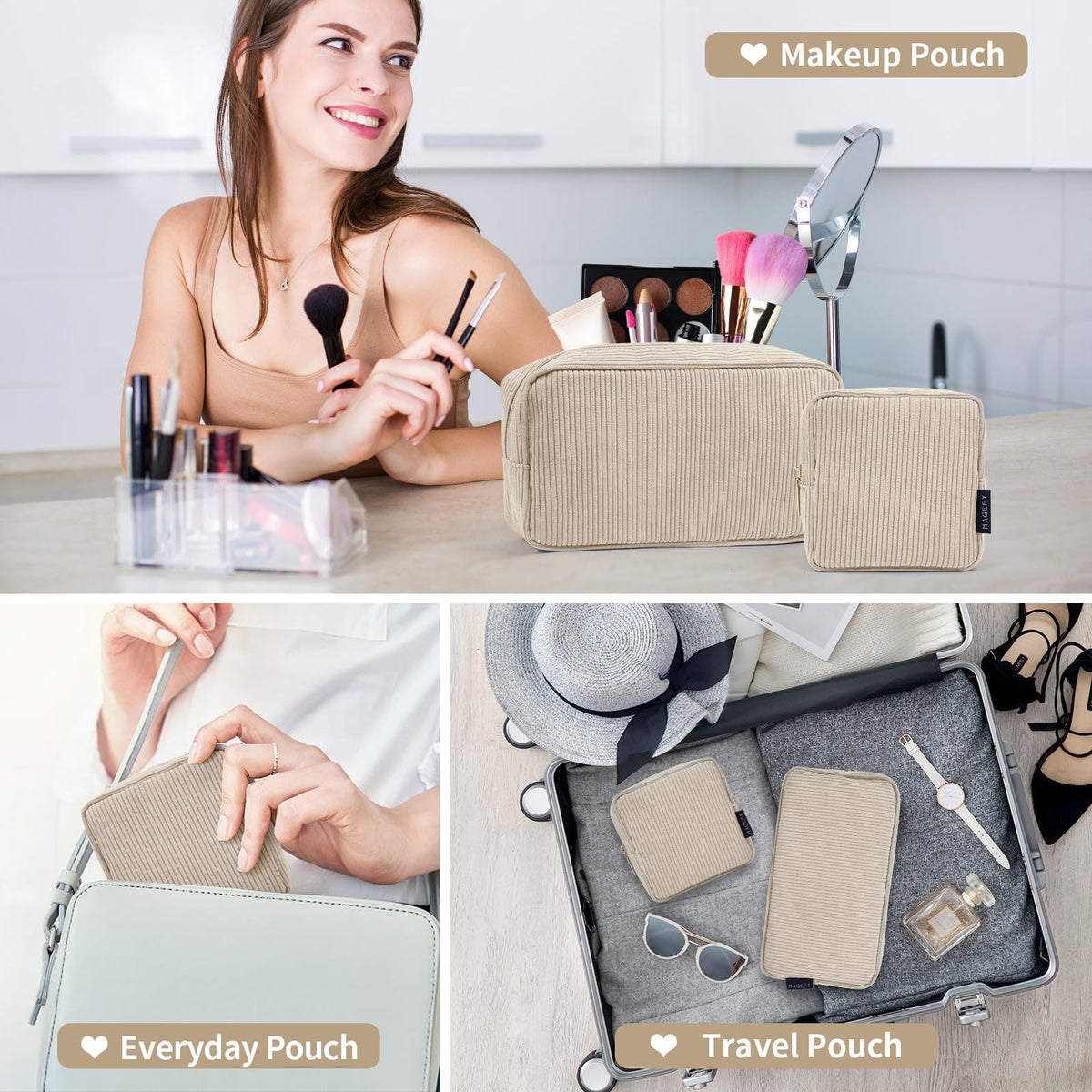 MAGEFY Small Makeup Bag for Purse Mini Cosmetics Bag Corduroy Cute Cosmetic Pouch for Women with Slip-in Pockets (Beige) - thewildfolk MAGEFY Small Makeup Bag for Purse Mini Cosmetics Bag Corduroy Cute Cosmetic Pouch for Women with Slip-in Pockets (Beige)