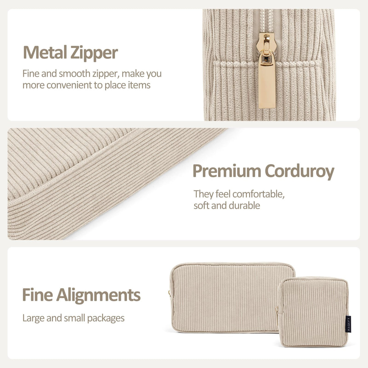 MAGEFY Small Makeup Bag for Purse Mini Cosmetics Bag Corduroy Cute Cosmetic Pouch for Women with Slip-in Pockets (Beige) - thewildfolk MAGEFY Small Makeup Bag for Purse Mini Cosmetics Bag Corduroy Cute Cosmetic Pouch for Women with Slip-in Pockets (Beige)