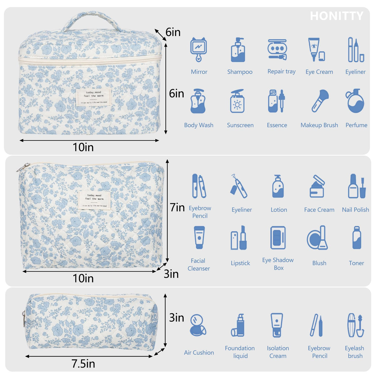 Makeup Bag,Quilted Cosmetic Bag,Large Floral Make Up Bag for Women,Cotton Makeup Bag Set,Flower Travel Toiletry Bag - thewildfolk Makeup Bag,Quilted Cosmetic Bag,Large Floral Make Up Bag for Women,Cotton Makeup Bag Set,Flower Travel Toiletry Bag