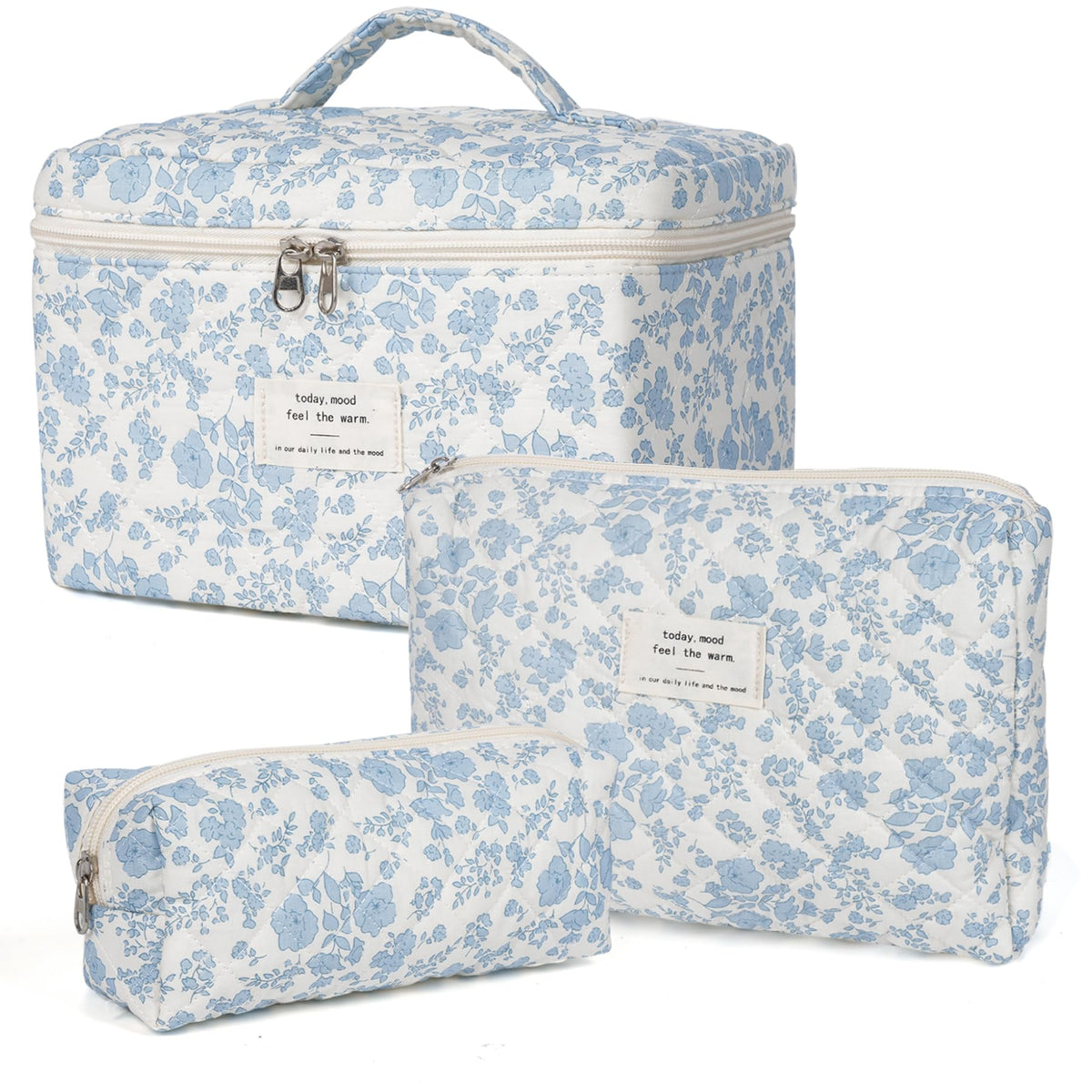 Makeup Bag,Quilted Cosmetic Bag,Large Floral Make Up Bag for Women,Cotton Makeup Bag Set,Flower Travel Toiletry Bag - thewildfolk Makeup Bag,Quilted Cosmetic Bag,Large Floral Make Up Bag for Women,Cotton Makeup Bag Set,Flower Travel Toiletry Bag