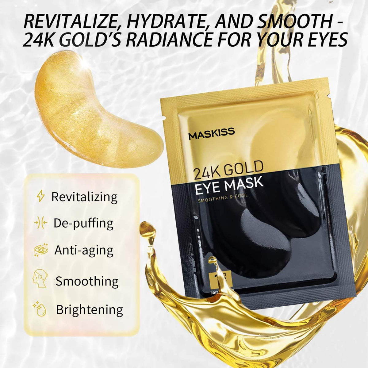 Maskiss 24k Gold Under Eye Patches (30 Pairs), Eye Mask, Collagen Skin Care Products, Eye Patches for Puffy Eyes, Eye Masks for Dark Circles and Puffiness. - thewildfolk Maskiss 24k Gold Under Eye Patches (30 Pairs), Eye Mask, Collagen Skin Care Products, Eye Patches for Puffy Eyes, Eye Masks for Dark Circles and Puffiness.