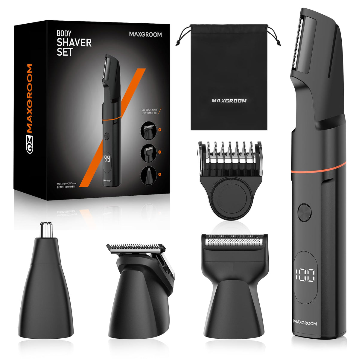 MAXGROOM Manscape Body Hair Trimmer for Men, Waterproof Pubic, Groin & Ball Shaver, No-Nick Mens Electric Grooming Kit with LED Display, USB Rechargeable, Adjustable Guide Comb - thewildfolk MAXGROOM Manscape Body Hair Trimmer for Men, Waterproof Pubic, Groin & Ball Shaver, No-Nick Mens Electric Grooming Kit with LED Display, USB Rechargeable, Adjustable Guide Comb