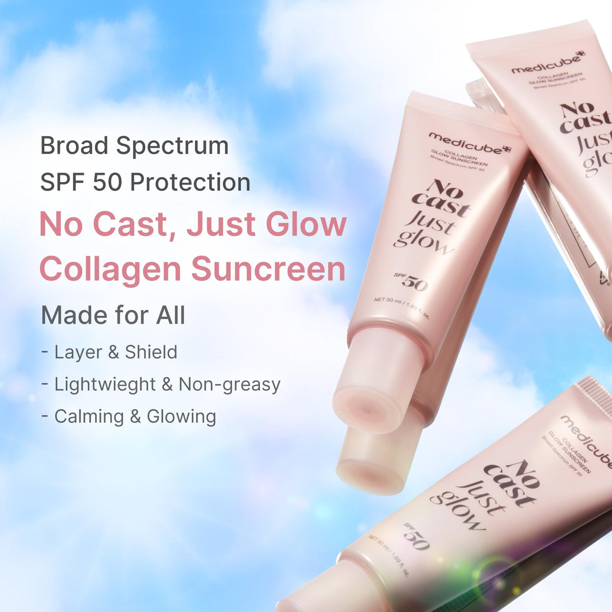 medicube Sunscreen No Cast Just Glow Collagen, SPF 50 - thewildfolk medicube Sunscreen No Cast Just Glow Collagen, SPF 50