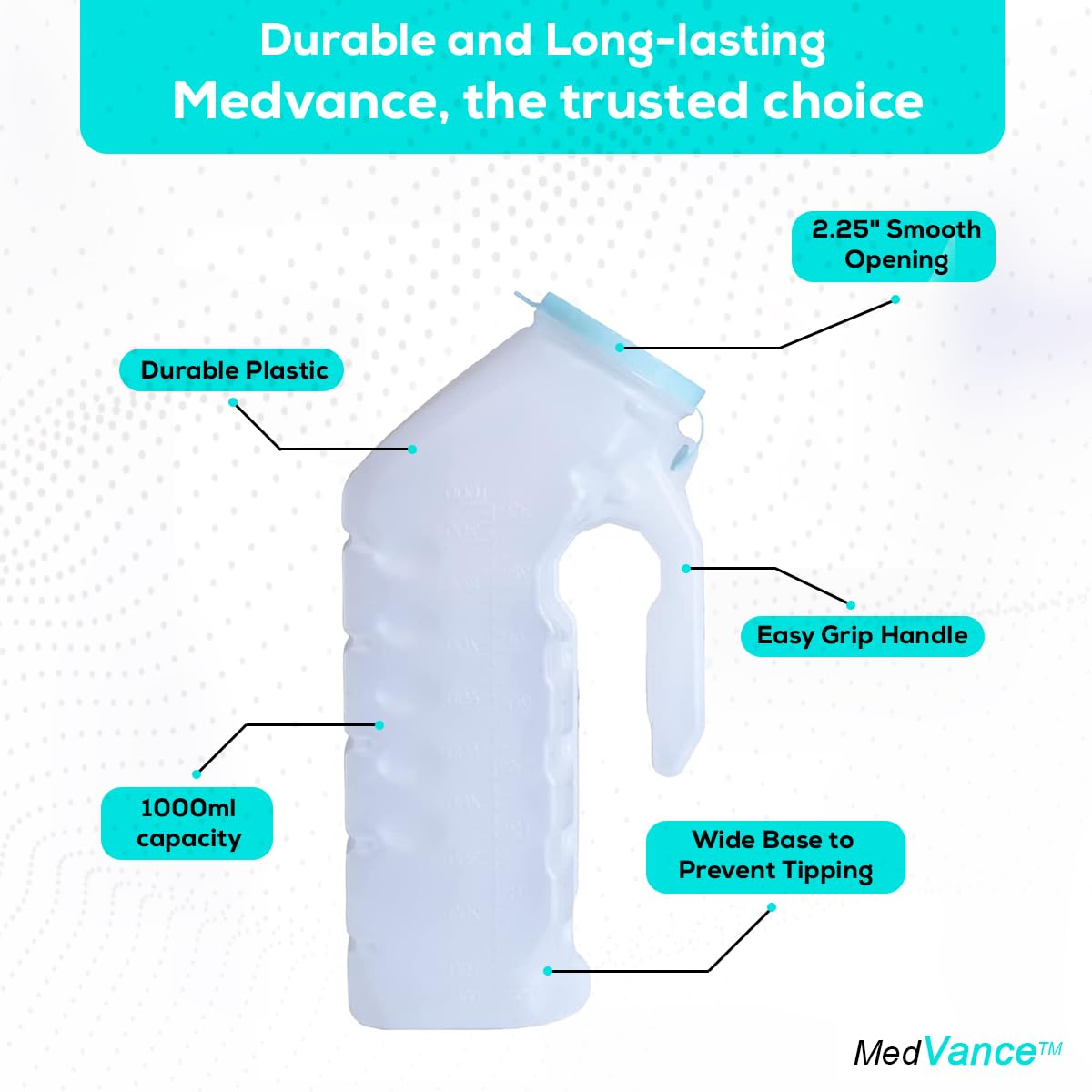 MedVance Urinals for Men 1000ml, Spill Proof Glow in the Dark Lid, 8 Pack - thewildfolk MedVance Urinals for Men 1000ml, Spill Proof Glow in the Dark Lid, 8 Pack