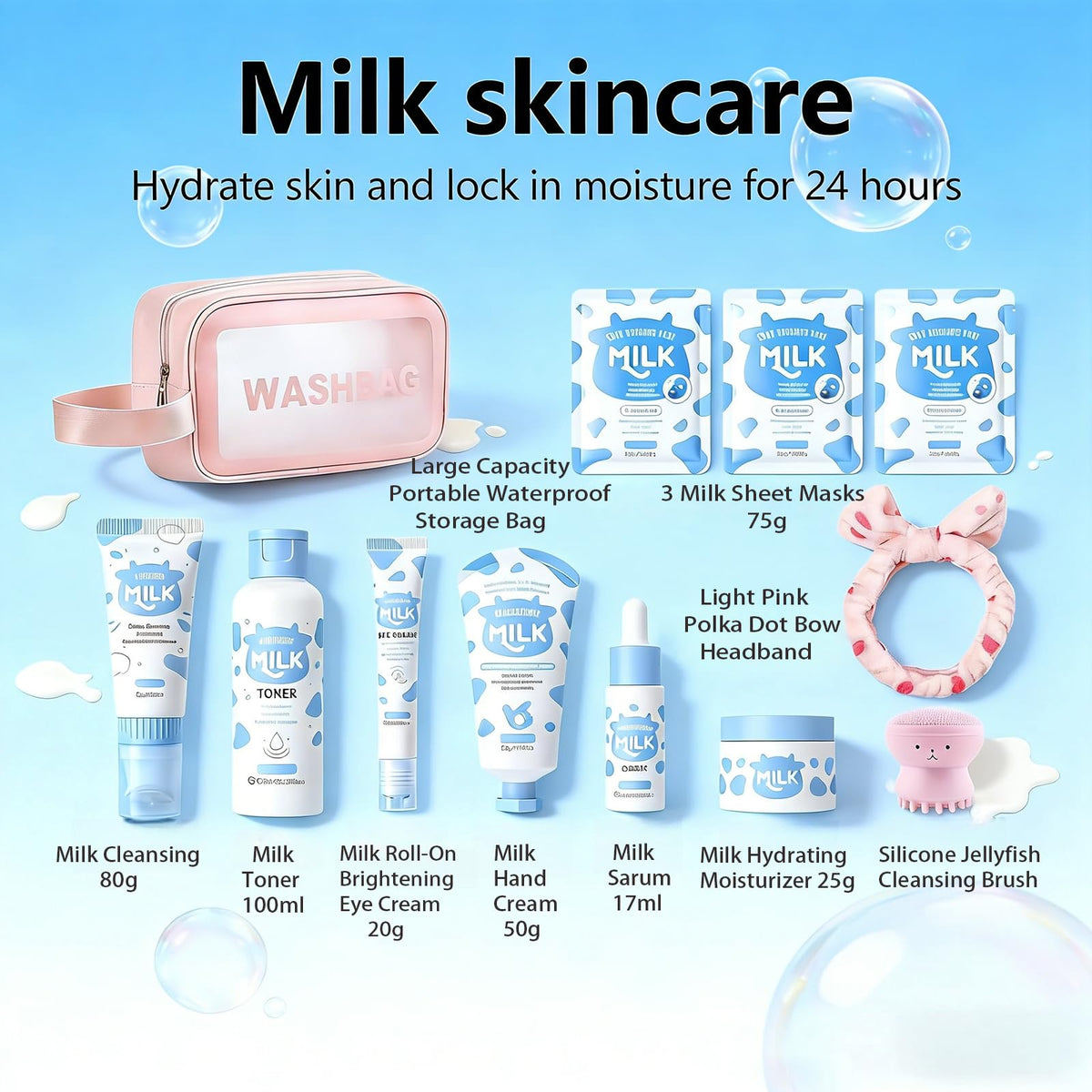 Milk Skin Care Set for Kids, 12 IN 1 Moisturizing & Gentle Milk Skincare for Girls 10-12, Skin Care Set For Kids Girl Ages 8-12 Birthday Gifts, Face Care Kit, Skin Care for Teens, Korean Skin Care - thewildfolk Milk Skin Care Set for Kids, 12 IN 1 Moisturizing & Gentle Milk Skincare for Girls 10-12, Skin Care Set For Kids Girl Ages 8-12 Birthday Gifts, Face Care Kit, Skin Care for Teens, Korean Skin Care