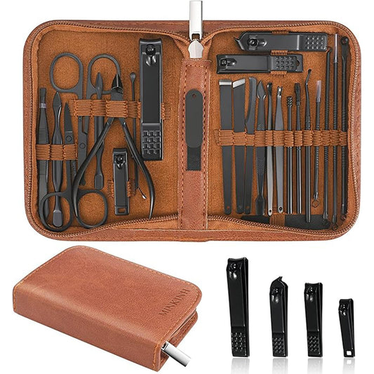 MINKINH Manicure Set Professional Nail Clipper Kit-26 Pieces, Brown - thewildfolk MINKINH Manicure Set Professional Nail Clipper Kit-26 Pieces, Brown