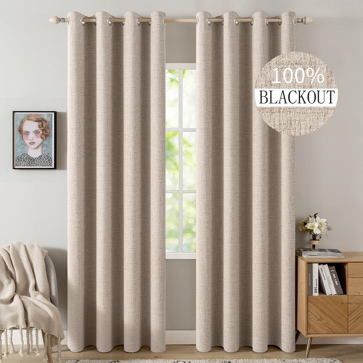 MIULEE 100% Blackout Linen Curtains for Bedroom 52x84 Inches Natural Beige - thewildfolk MIULEE 100% Blackout Linen Curtains for Bedroom 52x84 Inches Natural Beige