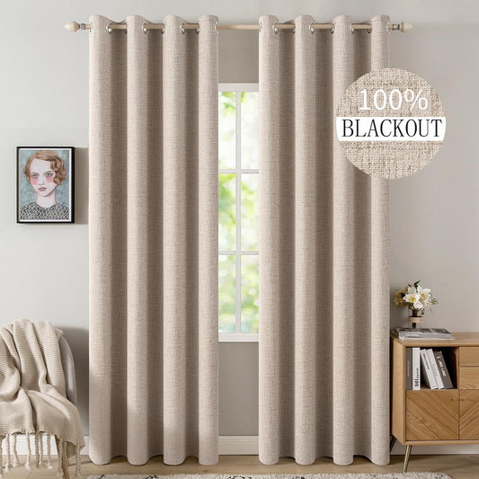 MIULEE 100% Blackout Linen Curtains for Bedroom 52x84 Inches Natural Beige - thewildfolk MIULEE 100% Blackout Linen Curtains for Bedroom 52x84 Inches Natural Beige