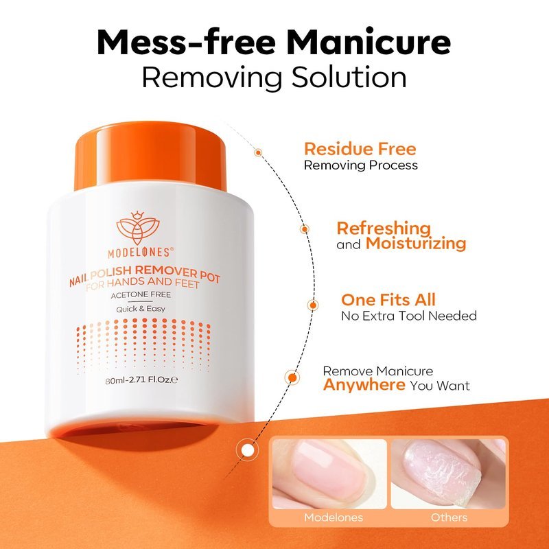 Modelones Nail Polish Remover Acetone-Free & Non Drying Nail Polish Remover Pot with Sponge-Top Lid Contains Jojoba Oil Professional Nail Remove Jar for Home Salon (80 ml) - thewildfolk Modelones Nail Polish Remover Acetone-Free & Non Drying Nail Polish Remover Pot with Sponge-Top Lid Contains Jojoba Oil Professional Nail Remove Jar for Home Salon (80 ml)