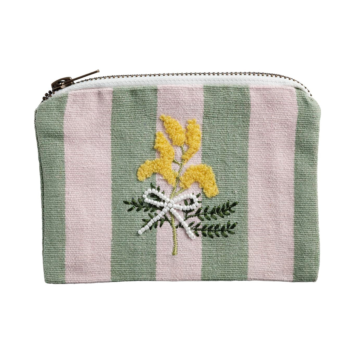 Mud Pie Pink Stripe Bead Embroidered Pouch - thewildfolk Mud Pie Pink Stripe Bead Embroidered Pouch