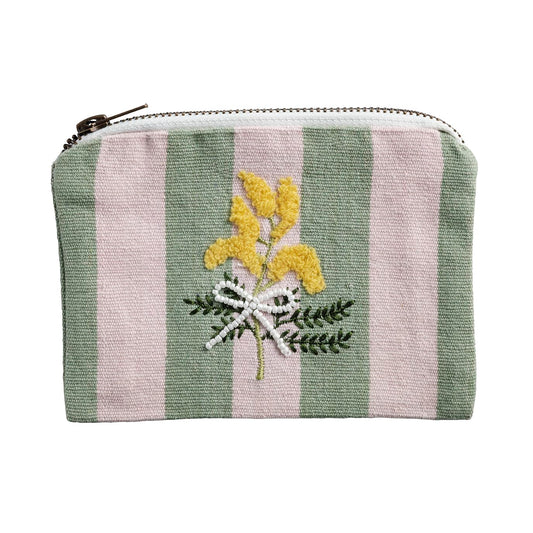 Mud Pie Pink Stripe Bead Embroidered Pouch - thewildfolk Mud Pie Pink Stripe Bead Embroidered Pouch