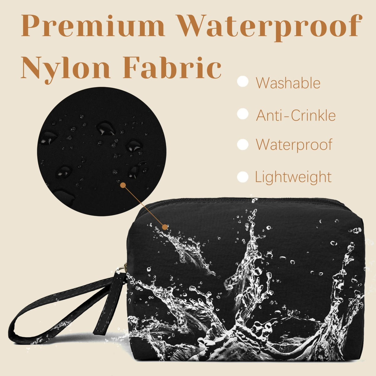 MUHUASHI Mini Cosmetic Bag, Daily Waterproof Makeup Purse and Toiletry Organizer Case, Foldable Lightweight Clutch Pouch Bag (1-Black) - thewildfolk MUHUASHI Mini Cosmetic Bag, Daily Waterproof Makeup Purse and Toiletry Organizer Case, Foldable Lightweight Clutch Pouch Bag (1-Black)