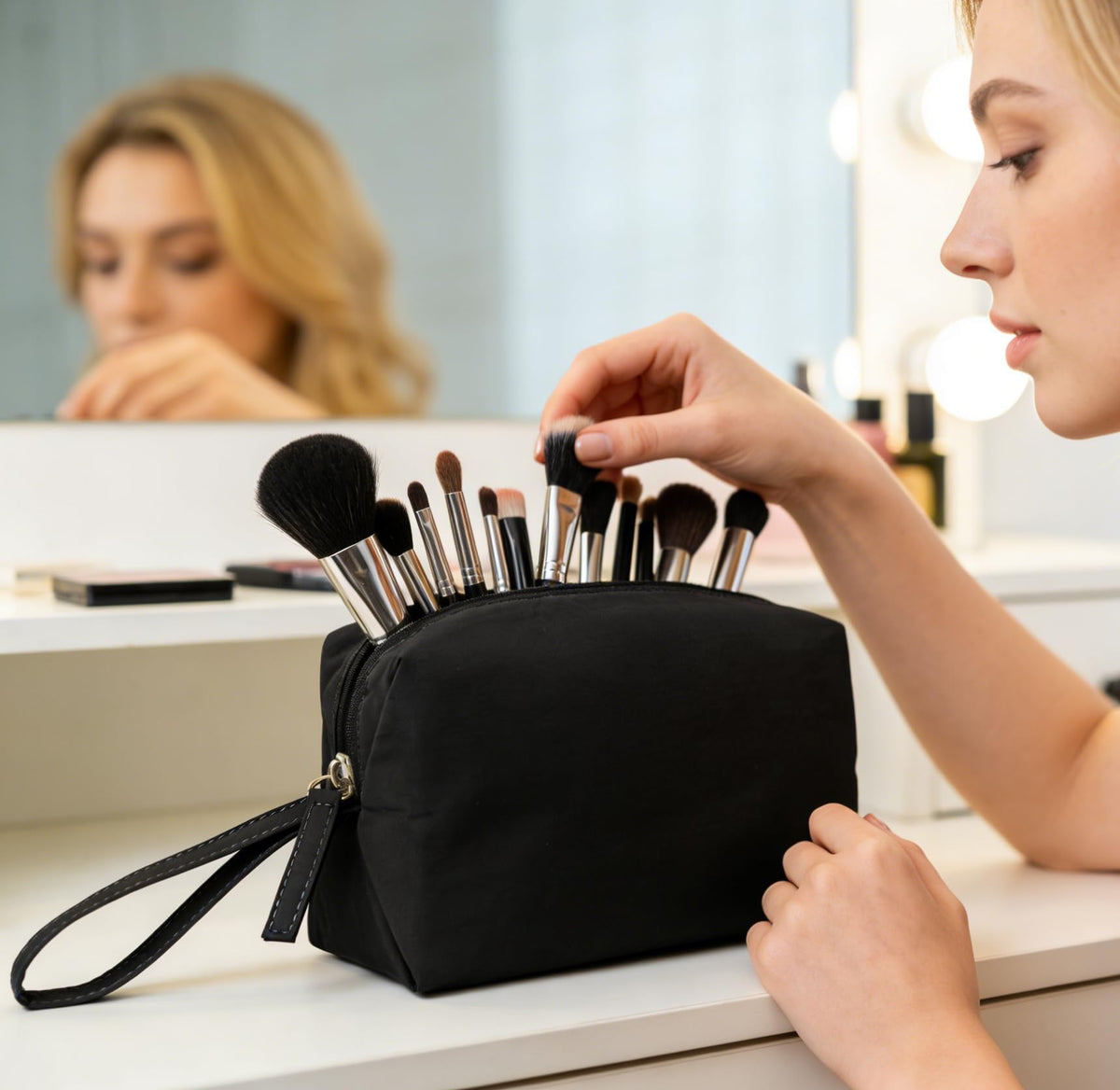 MUHUASHI Mini Cosmetic Bag, Daily Waterproof Makeup Purse and Toiletry Organizer Case, Foldable Lightweight Clutch Pouch Bag (1-Black) - thewildfolk MUHUASHI Mini Cosmetic Bag, Daily Waterproof Makeup Purse and Toiletry Organizer Case, Foldable Lightweight Clutch Pouch Bag (1-Black)