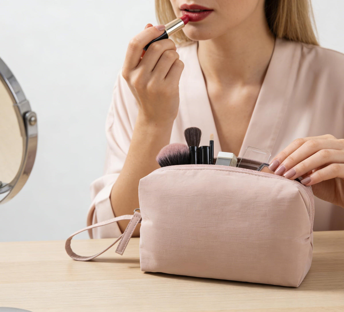 MUHUASHI Mini Cosmetic Bag, Daily Waterproof Makeup Purse and Toiletry Organizer Case, Foldable Lightweight Clutch Pouch Bag (7-Dark Pink) - thewildfolk MUHUASHI Mini Cosmetic Bag, Daily Waterproof Makeup Purse and Toiletry Organizer Case, Foldable Lightweight Clutch Pouch Bag (7-Dark Pink)