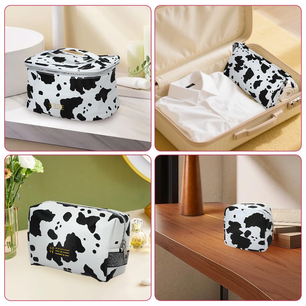 Mulaibdin 4 Pack Makeup Bag, Cows Travel Toiletry Bags for Women, Cute Cosmetic Organizer Pouch with Small Make Up Bag Leather Waterproof Handbag (Style1) - thewildfolk Mulaibdin 4 Pack Makeup Bag, Cows Travel Toiletry Bags for Women, Cute Cosmetic Organizer Pouch with Small Make Up Bag Leather Waterproof Handbag (Style1)