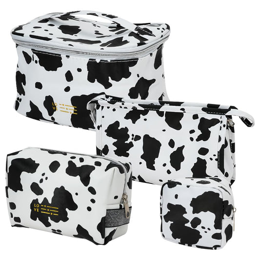 Mulaibdin 4 Pack Makeup Bag, Cows Travel Toiletry Bags for Women, Cute Cosmetic Organizer Pouch with Small Make Up Bag Leather Waterproof Handbag (Style1) - thewildfolk Mulaibdin 4 Pack Makeup Bag, Cows Travel Toiletry Bags for Women, Cute Cosmetic Organizer Pouch with Small Make Up Bag Leather Waterproof Handbag (Style1)