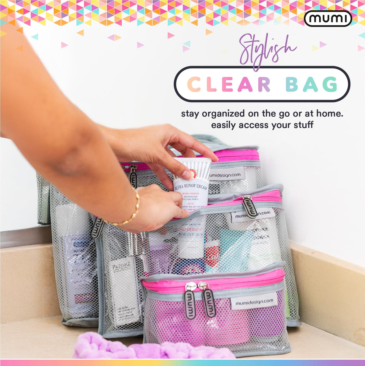 MUMI Travel Toiletry Bag Set of 3 - Clear TSA Approved, Aqua - thewildfolk MUMI Travel Toiletry Bag Set of 3 - Clear TSA Approved, Aqua