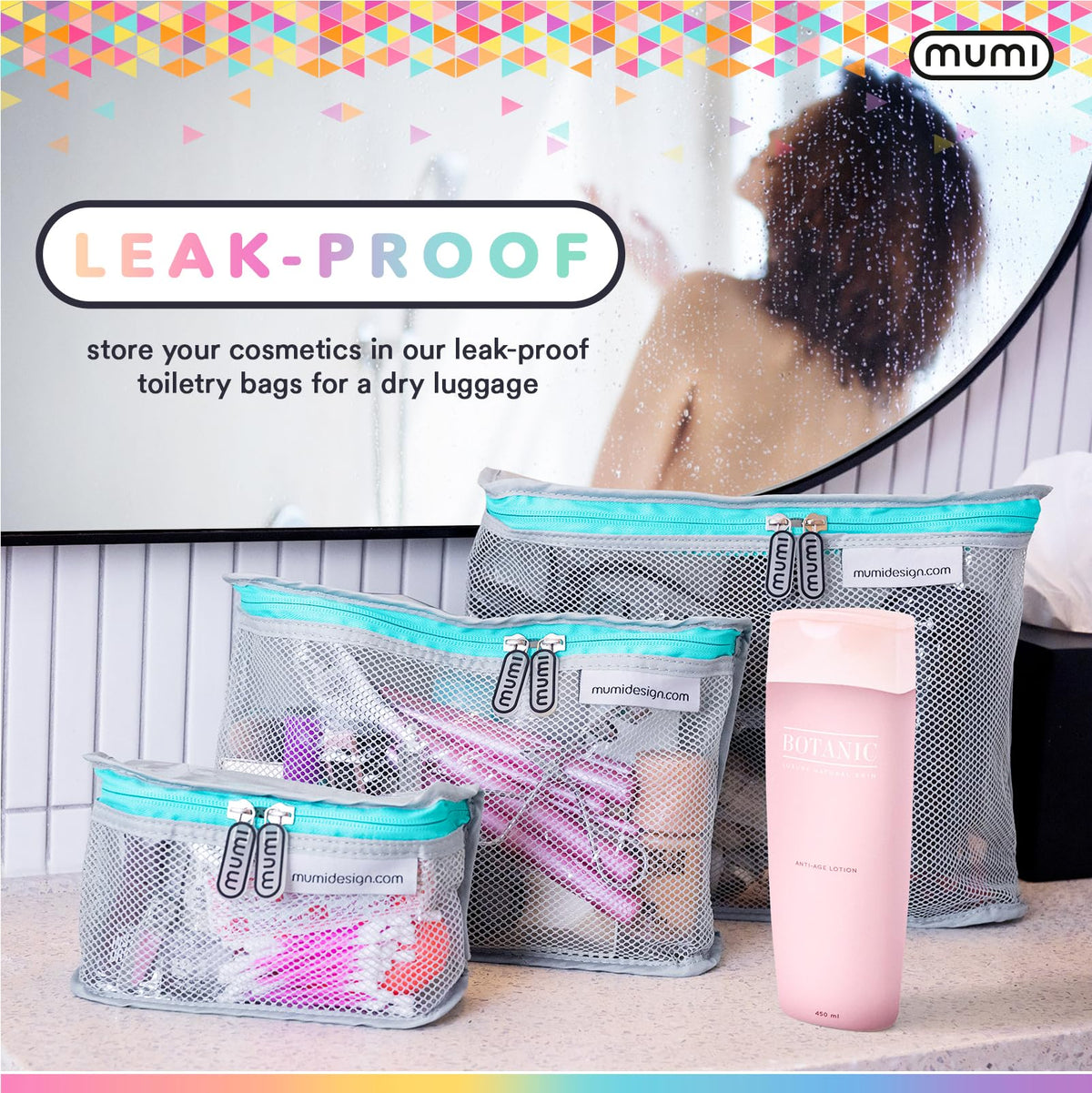 MUMI Travel Toiletry Bag Set of 3 - Clear TSA Approved, Aqua - thewildfolk MUMI Travel Toiletry Bag Set of 3 - Clear TSA Approved, Aqua
