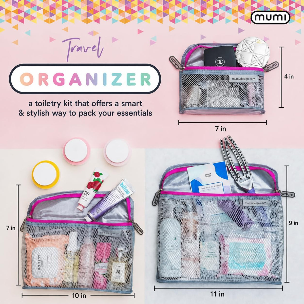 MUMI Travel Toiletry Bag Set of 3 - Clear TSA Approved, Aqua - thewildfolk MUMI Travel Toiletry Bag Set of 3 - Clear TSA Approved, Aqua
