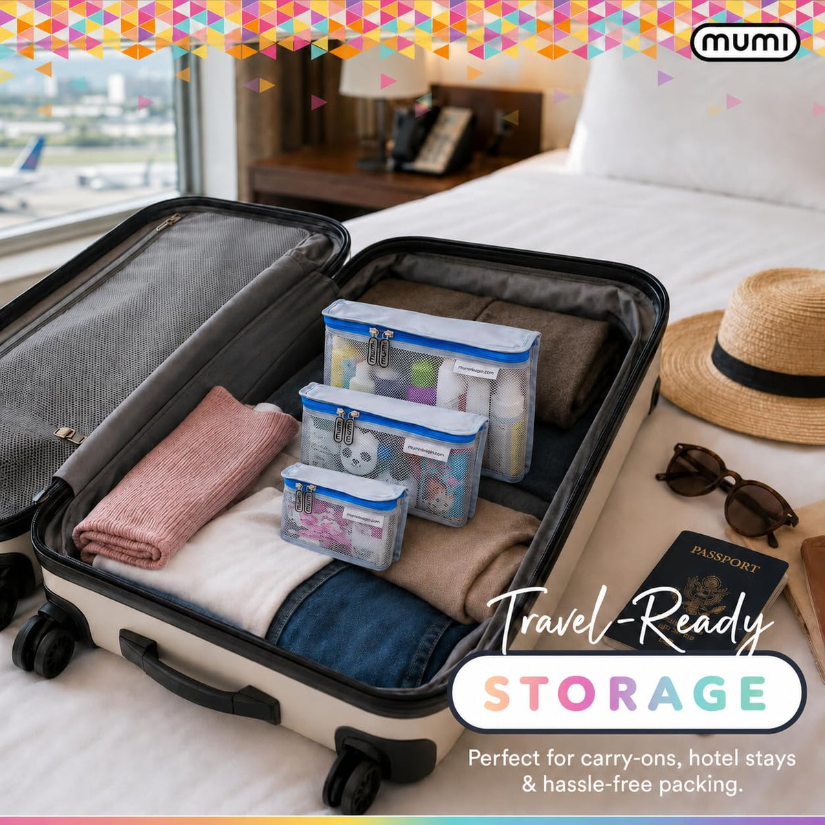 MUMI Travel Toiletry Bag Set of 3 - Clear TSA Approved, Aqua - thewildfolk MUMI Travel Toiletry Bag Set of 3 - Clear TSA Approved, Aqua