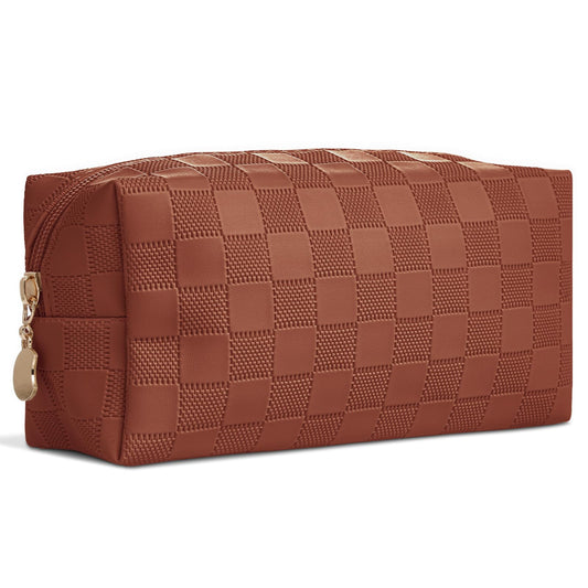 MXXUUOOM Checkered Makeup Bag, PU Leather Cosmetic Pouch - thewildfolk MXXUUOOM Checkered Makeup Bag, PU Leather Cosmetic Pouch
