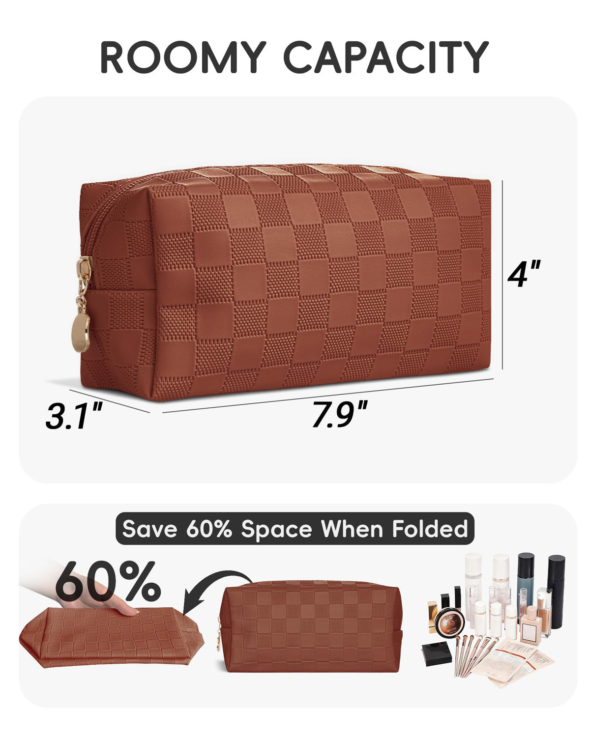 MXXUUOOM Checkered Makeup Bag, PU Leather Cosmetic Pouch - thewildfolk MXXUUOOM Checkered Makeup Bag, PU Leather Cosmetic Pouch
