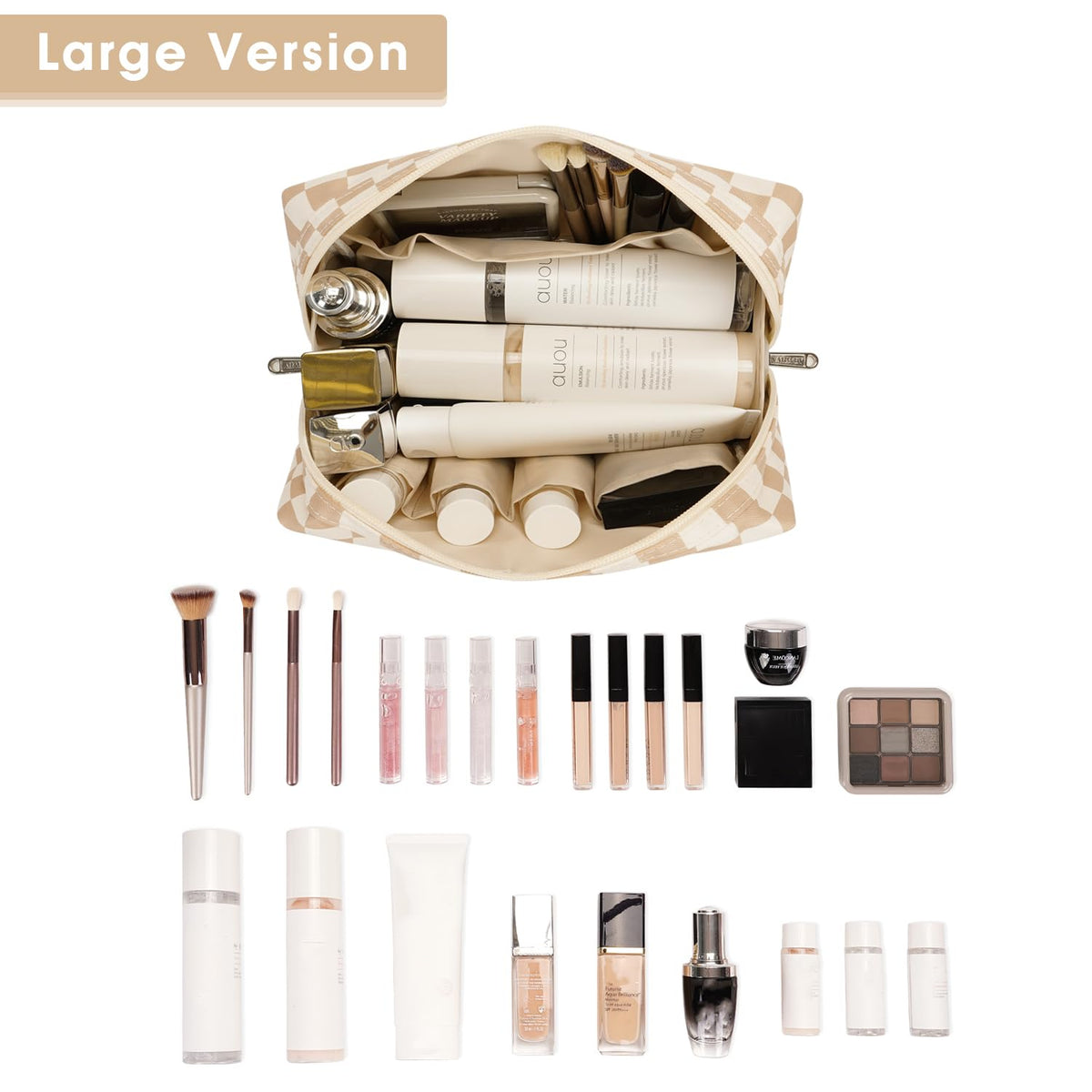 Narwey Checkered Makeup Bag Travel Cosmetic Bag Organizer Toiletry Bag Make Up Bags with Compartments for Women Girls (Large, Light Checkerboard) - thewildfolk Narwey Checkered Makeup Bag Travel Cosmetic Bag Organizer Toiletry Bag Make Up Bags with Compartments for Women Girls (Large, Light Checkerboard)