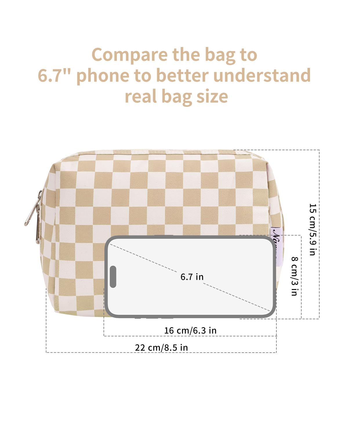 Narwey Checkered Makeup Bag Travel Cosmetic Bag Organizer Toiletry Bag Make Up Bags with Compartments for Women Girls (Large, Light Checkerboard) - thewildfolk Narwey Checkered Makeup Bag Travel Cosmetic Bag Organizer Toiletry Bag Make Up Bags with Compartments for Women Girls (Large, Light Checkerboard)