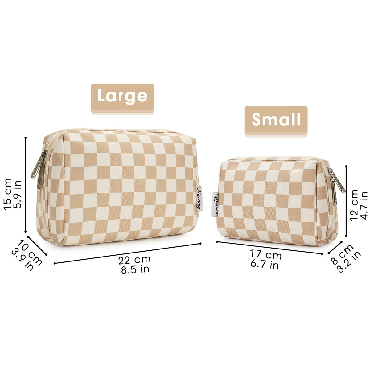 Narwey Checkered Makeup Bag Travel Cosmetic Bag Organizer Toiletry Bag Make Up Bags with Compartments for Women Girls (Large, Light Checkerboard) - thewildfolk Narwey Checkered Makeup Bag Travel Cosmetic Bag Organizer Toiletry Bag Make Up Bags with Compartments for Women Girls (Large, Light Checkerboard)