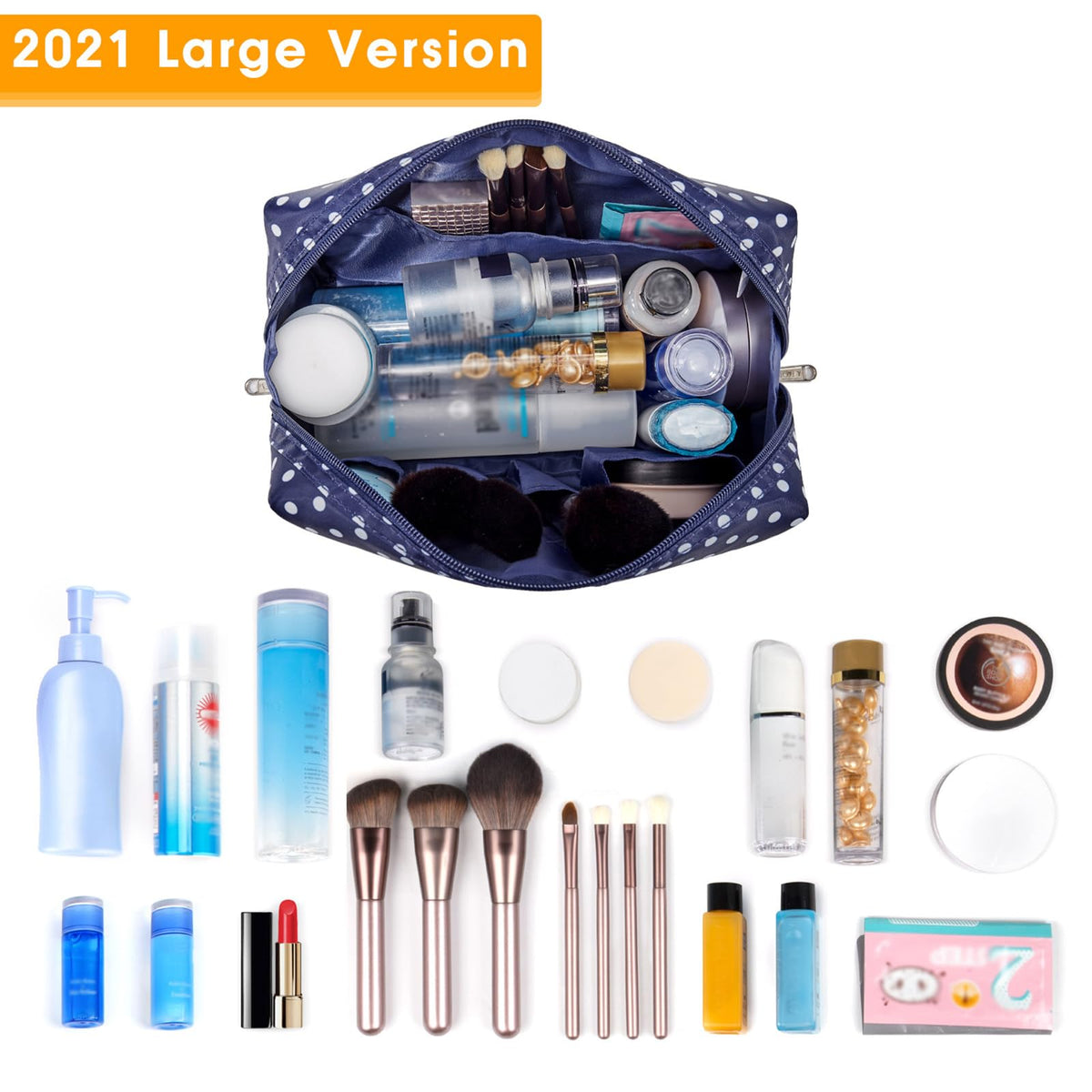 Narwey Cute Makeup Bag Travel Cosmetic Bag Organizer Toiletry Bag Make Up Bags with Compartments for Women Girls (Large, Polka Dot) - thewildfolk Narwey Cute Makeup Bag Travel Cosmetic Bag Organizer Toiletry Bag Make Up Bags with Compartments for Women Girls (Large, Polka Dot)
