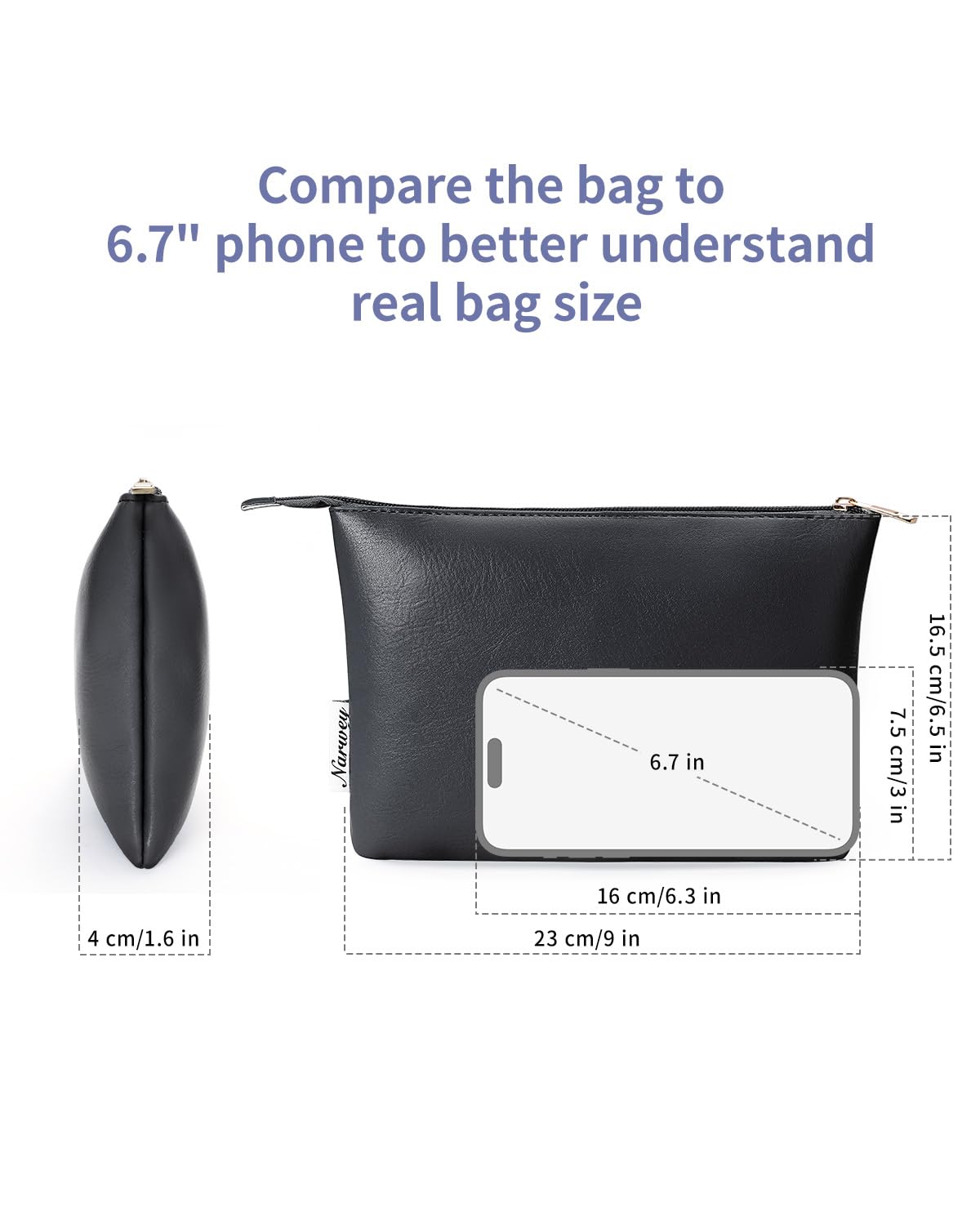 Narwey Small Makeup bag for Purse, Small Makeup Pouch for Purse Cosmetic Bag with Zipper, Cute PU Leather Make up Pouch for Women Girls (Black) - thewildfolk Narwey Small Makeup bag for Purse, Small Makeup Pouch for Purse Cosmetic Bag with Zipper, Cute PU Leather Make up Pouch for Women Girls (Black)