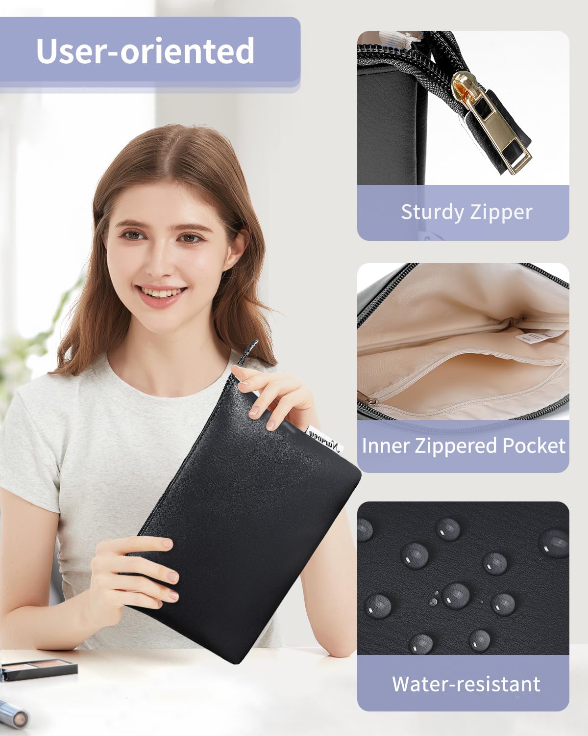 Narwey Small Makeup bag for Purse, Small Makeup Pouch for Purse Cosmetic Bag with Zipper, Cute PU Leather Make up Pouch for Women Girls (Black) - thewildfolk Narwey Small Makeup bag for Purse, Small Makeup Pouch for Purse Cosmetic Bag with Zipper, Cute PU Leather Make up Pouch for Women Girls (Black)