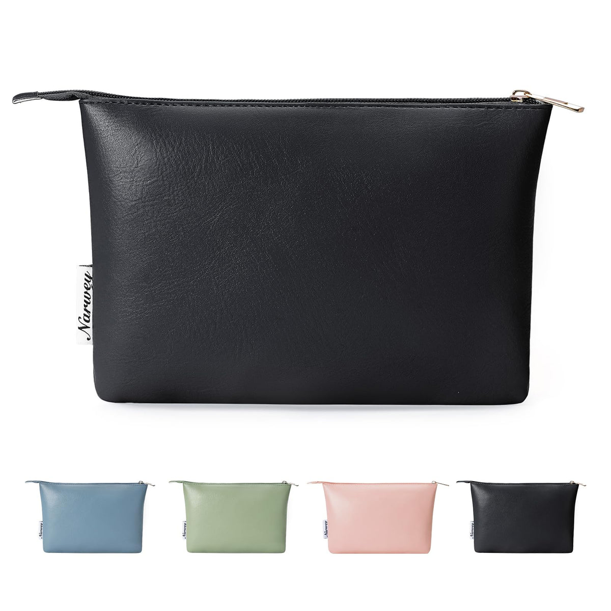 Narwey Small Makeup bag for Purse, Small Makeup Pouch for Purse Cosmetic Bag with Zipper, Cute PU Leather Make up Pouch for Women Girls (Black) - thewildfolk Narwey Small Makeup bag for Purse, Small Makeup Pouch for Purse Cosmetic Bag with Zipper, Cute PU Leather Make up Pouch for Women Girls (Black)