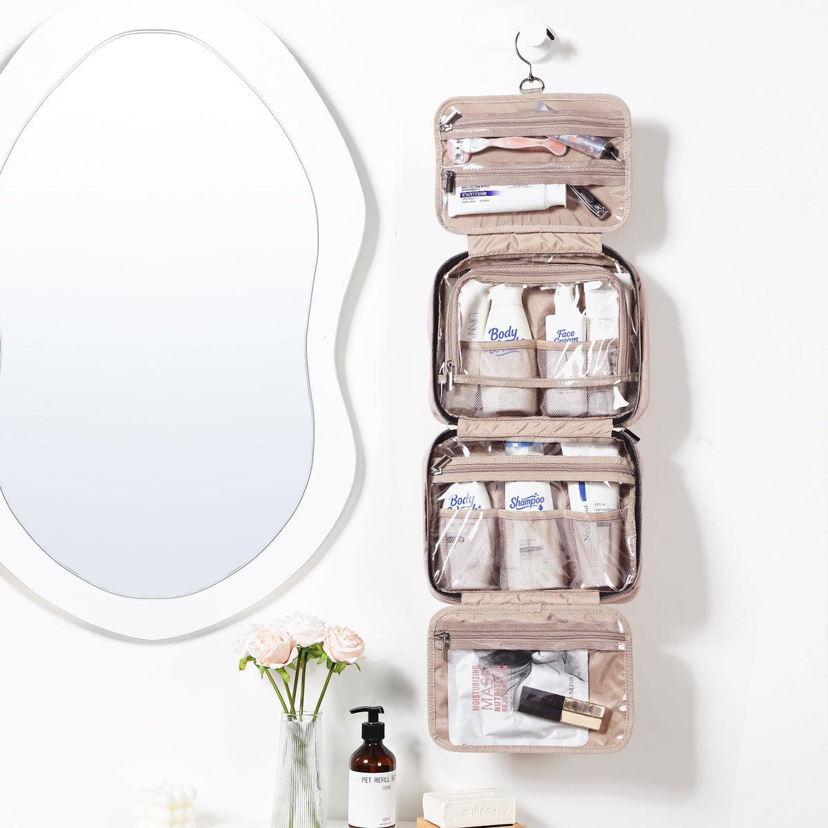 NISHEL Travel Toiletry Bag for women, Portable Hanging makeup Organizer - thewildfolk NISHEL Travel Toiletry Bag for women, Portable Hanging makeup Organizer