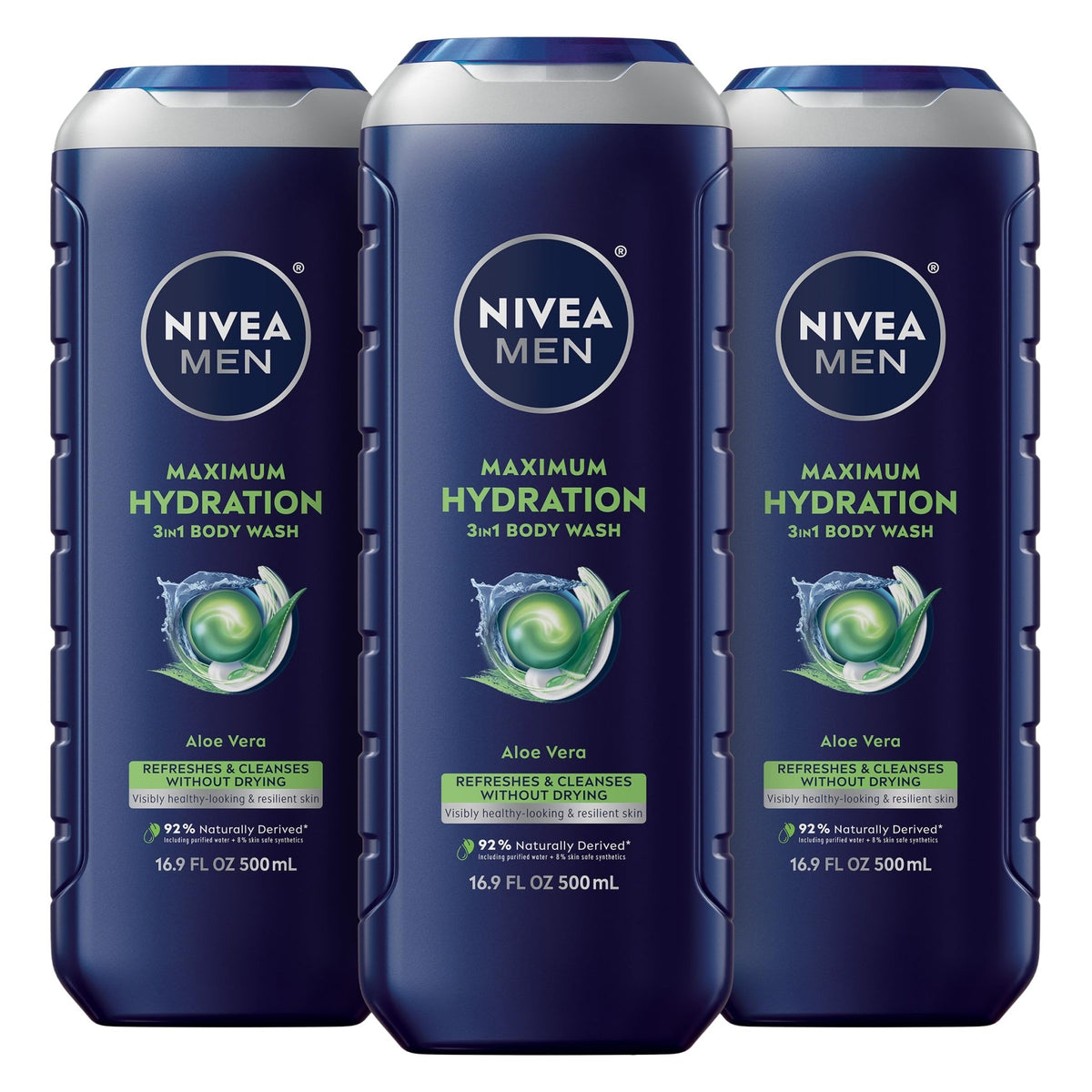 NIVEA MEN Maximum Hydration 3-in-1 Body Wash, Multipack, 3 x 16.9 FL OZ - thewildfolk NIVEA MEN Maximum Hydration 3-in-1 Body Wash, Multipack, 3 x 16.9 FL OZ