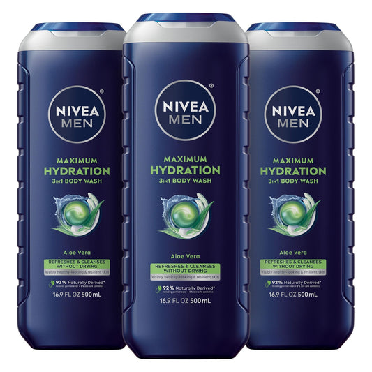NIVEA MEN Maximum Hydration 3-in-1 Body Wash, Multipack, 3 x 16.9 FL OZ - thewildfolk NIVEA MEN Maximum Hydration 3-in-1 Body Wash, Multipack, 3 x 16.9 FL OZ
