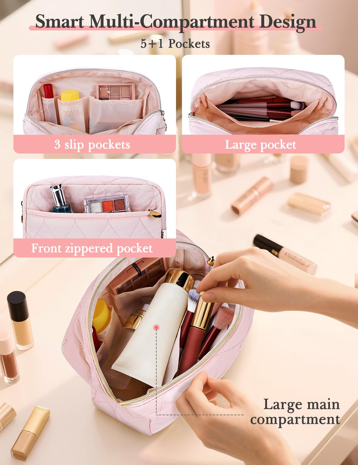 Noozion Makeup Bag Travel Toiletry Bag, Puffy Padded Cosmetic Bag for Women, Makeup Organizer Case, Wide-open Pouch Purse, Travel Essentials - thewildfolk Noozion Makeup Bag Travel Toiletry Bag, Puffy Padded Cosmetic Bag for Women, Makeup Organizer Case, Wide-open Pouch Purse, Travel Essentials