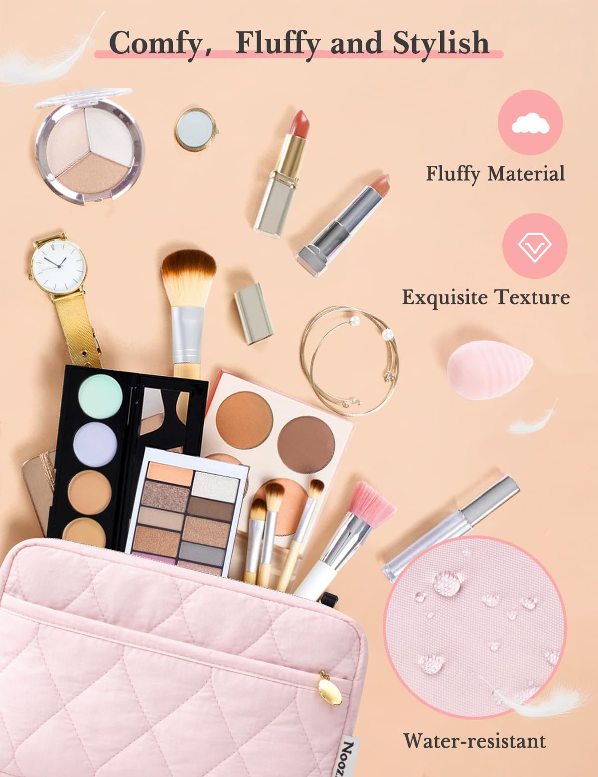 Noozion Makeup Bag Travel Toiletry Bag, Puffy Padded Cosmetic Bag for Women, Makeup Organizer Case, Wide-open Pouch Purse, Travel Essentials - thewildfolk Noozion Makeup Bag Travel Toiletry Bag, Puffy Padded Cosmetic Bag for Women, Makeup Organizer Case, Wide-open Pouch Purse, Travel Essentials