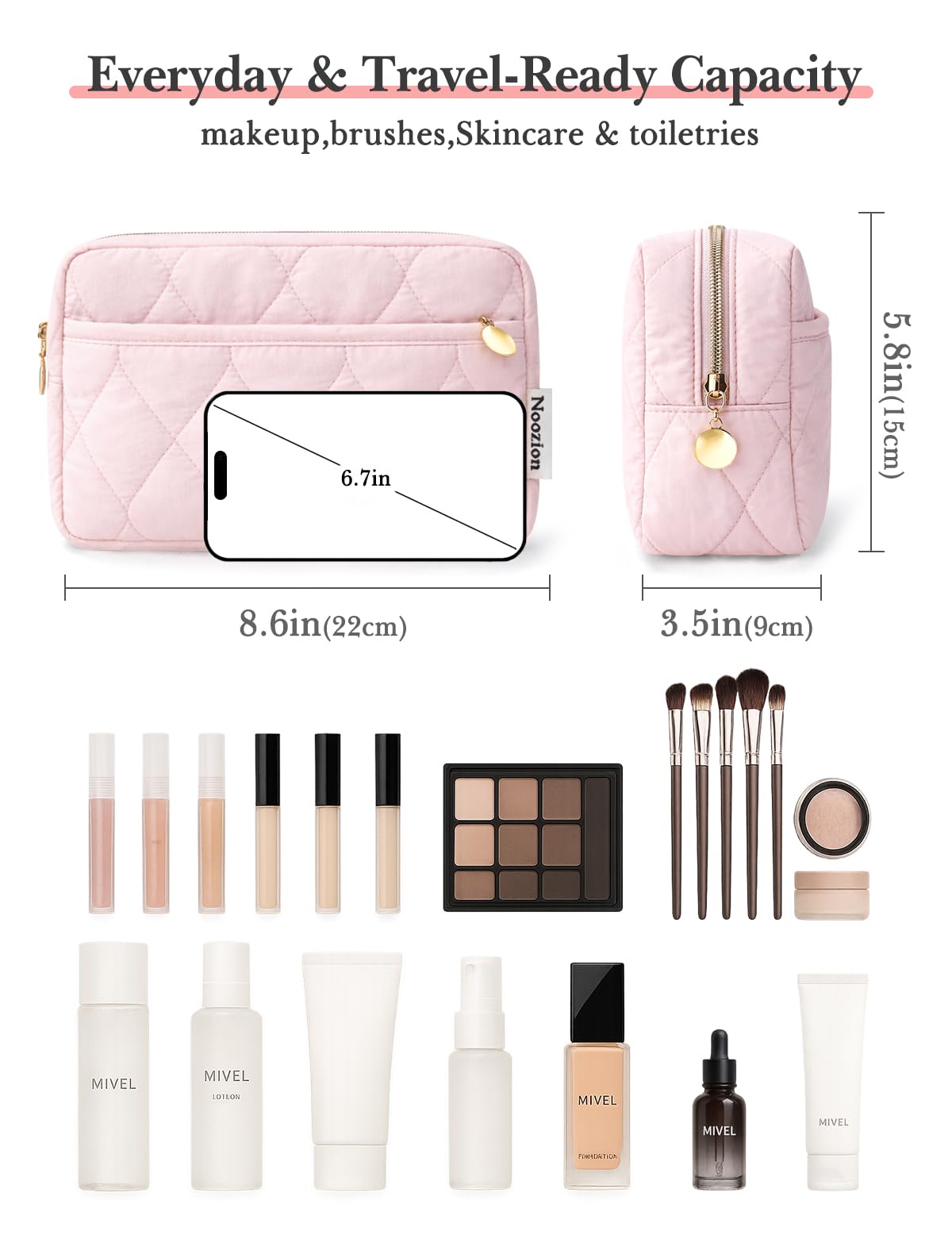 Noozion Makeup Bag Travel Toiletry Bag, Puffy Padded Cosmetic Bag for Women, Makeup Organizer Case, Wide-open Pouch Purse, Travel Essentials - thewildfolk Noozion Makeup Bag Travel Toiletry Bag, Puffy Padded Cosmetic Bag for Women, Makeup Organizer Case, Wide-open Pouch Purse, Travel Essentials