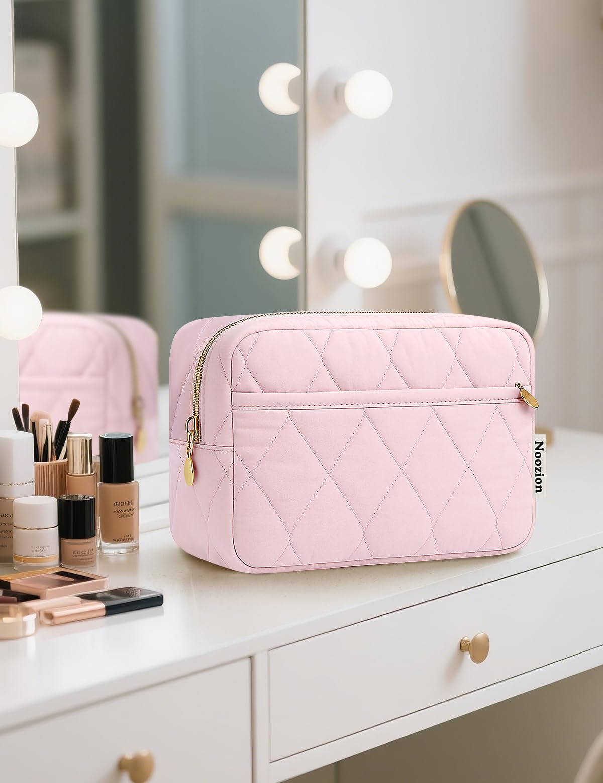 Noozion Makeup Bag Travel Toiletry Bag, Puffy Padded Cosmetic Bag for Women, Makeup Organizer Case, Wide-open Pouch Purse, Travel Essentials - thewildfolk Noozion Makeup Bag Travel Toiletry Bag, Puffy Padded Cosmetic Bag for Women, Makeup Organizer Case, Wide-open Pouch Purse, Travel Essentials
