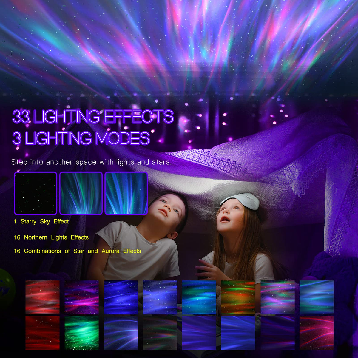 Northern Galaxy Light Aurora Projector with 33 Light Effects, Night Lights LED Star Projector for Bedroom Nebula Lamp, Remote Control, White Noises, Bluetooth Speaker for Parties Black - thewildfolk Northern Galaxy Light Aurora Projector with 33 Light Effects, Night Lights LED Star Projector for Bedroom Nebula Lamp, Remote Control, White Noises, Bluetooth Speaker for Parties Black