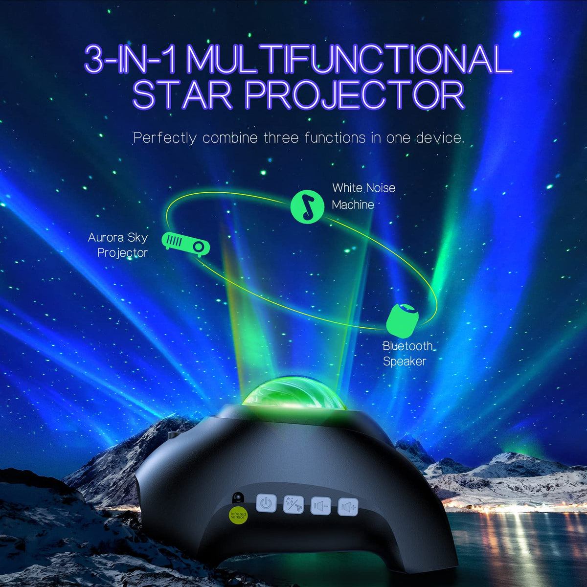 Northern Galaxy Light Aurora Projector with 33 Light Effects, Night Lights LED Star Projector for Bedroom Nebula Lamp, Remote Control, White Noises, Bluetooth Speaker for Parties Black - thewildfolk Northern Galaxy Light Aurora Projector with 33 Light Effects, Night Lights LED Star Projector for Bedroom Nebula Lamp, Remote Control, White Noises, Bluetooth Speaker for Parties Black
