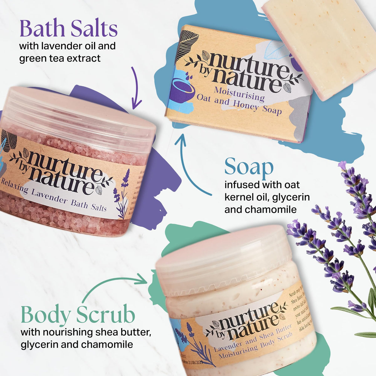Nurture by Nature Self Care Gifts for Women - Spa Gift Baskets for Women & Relaxation Gifts | At Home Spa Kit | 6 Piece Bath Set with Pillow Spray, Candle, Bath Bomb & Bath Salts - thewildfolk Nurture by Nature Self Care Gifts for Women - Spa Gift Baskets for Women & Relaxation Gifts | At Home Spa Kit | 6 Piece Bath Set with Pillow Spray, Candle, Bath Bomb & Bath Salts