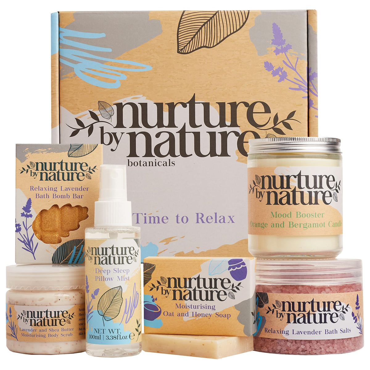 Nurture by Nature Self Care Gifts for Women - Spa Gift Baskets for Women & Relaxation Gifts | At Home Spa Kit | 6 Piece Bath Set with Pillow Spray, Candle, Bath Bomb & Bath Salts - thewildfolk Nurture by Nature Self Care Gifts for Women - Spa Gift Baskets for Women & Relaxation Gifts | At Home Spa Kit | 6 Piece Bath Set with Pillow Spray, Candle, Bath Bomb & Bath Salts