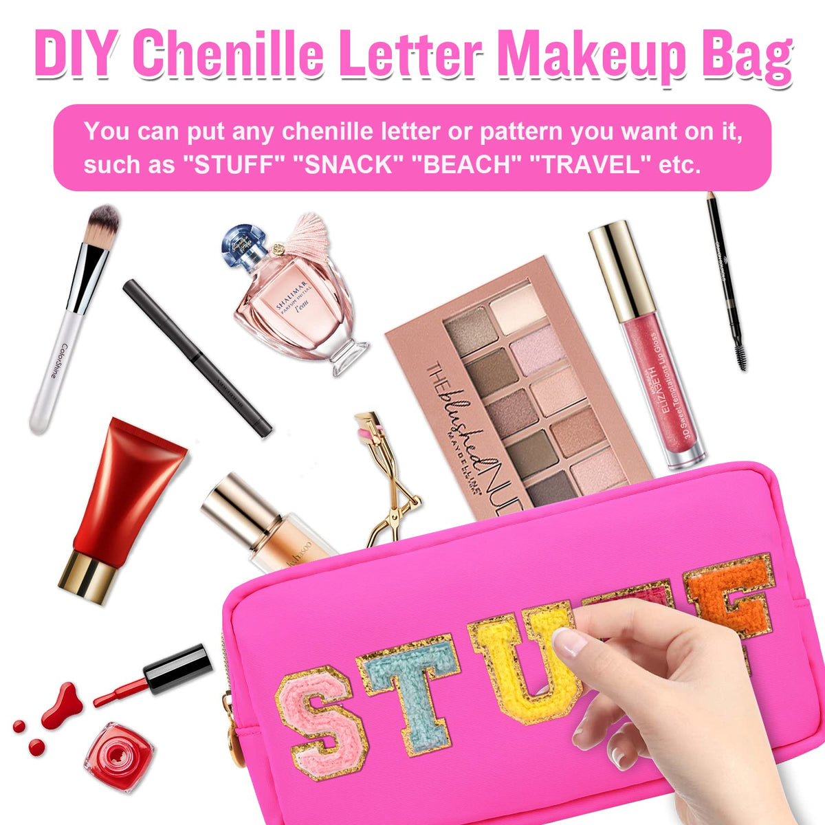 Nylon Small Makeup Bag for Purse, Cute Preppy Makeup Bag Cosmetic Zipper Pouch Purse, Waterproof Portable Travel Toiletry Bag Clutch Makeup Brush Bag Organizer Storage for Women Men Girls(Hot Pink) - thewildfolk Nylon Small Makeup Bag for Purse, Cute Preppy Makeup Bag Cosmetic Zipper Pouch Purse, Waterproof Portable Travel Toiletry Bag Clutch Makeup Brush Bag Organizer Storage for Women Men Girls(Hot Pink)