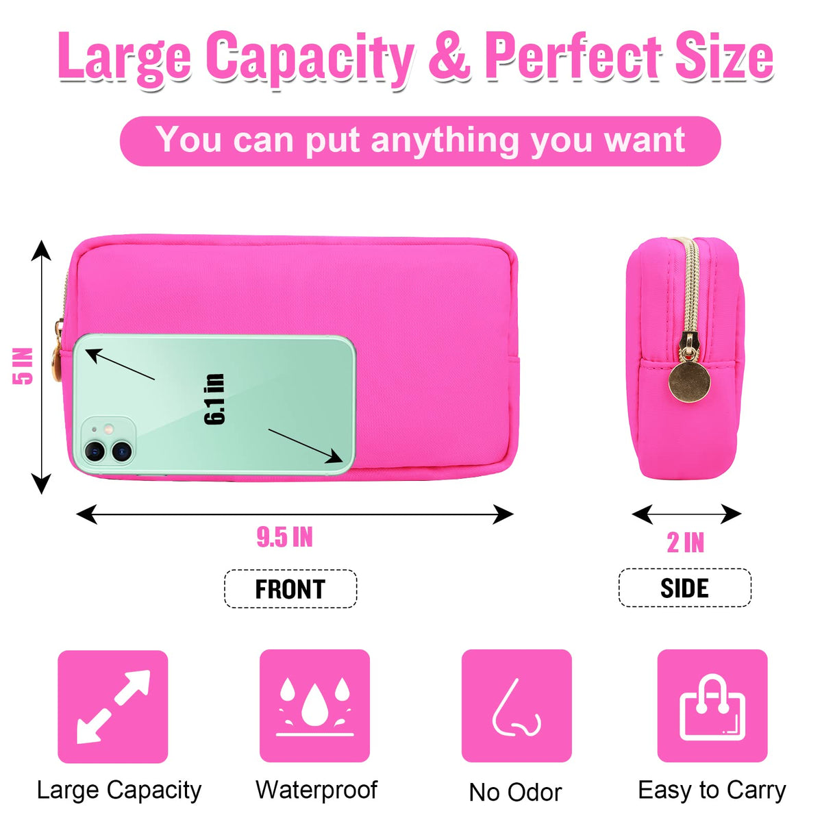 Nylon Small Makeup Bag for Purse, Cute Preppy Makeup Bag Cosmetic Zipper Pouch Purse, Waterproof Portable Travel Toiletry Bag Clutch Makeup Brush Bag Organizer Storage for Women Men Girls(Hot Pink) - thewildfolk Nylon Small Makeup Bag for Purse, Cute Preppy Makeup Bag Cosmetic Zipper Pouch Purse, Waterproof Portable Travel Toiletry Bag Clutch Makeup Brush Bag Organizer Storage for Women Men Girls(Hot Pink)